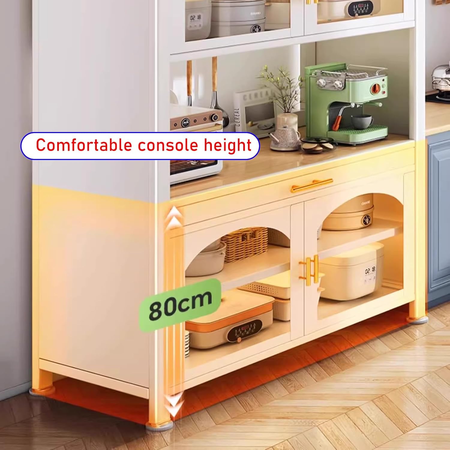 JKGHK Kitchen Pantry Cabinet Buffet with Drawer Storage, 72.8in Microwave Stand with 3 Adjustable Levels, Standing Bakers Racks with Glass Doors, for Dining Room(Black,80cm/31.4in)
