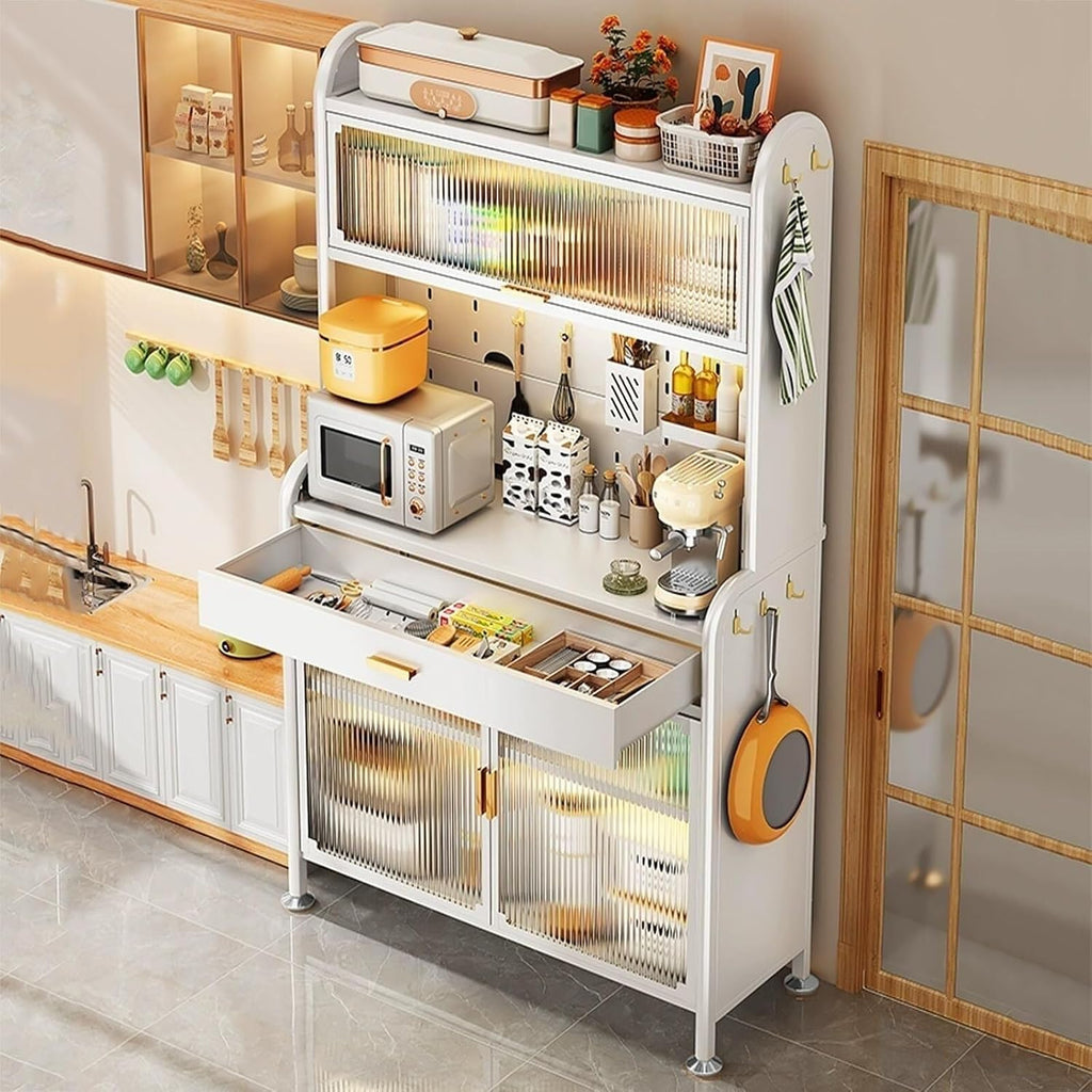 5-Tier Kitchen Bakers Rack with Adjustable Shelves, Microwave Stand & Drawers, Sturdy Metal Frame, Black Finish, 80cm (Type 6, 70cm) for Organized Storage(84cm)