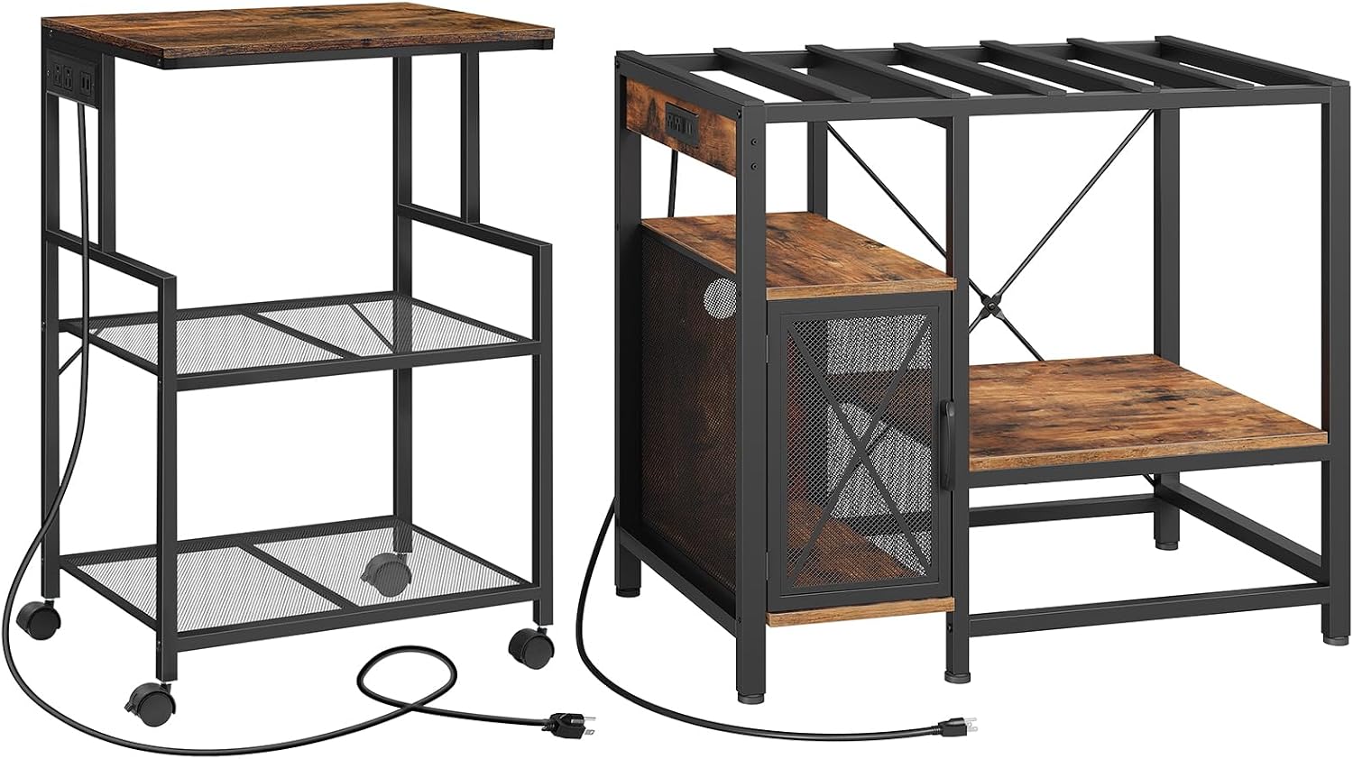 MAHANCRIS Mobile Printer Stand and Fish Tank Stand Bundle, 3-Tier Industrial Printer Cart with Power Outlets and 2 USB Ports, 40-50 Gallon Aquarium Stand with Storage Cabinet, PTHR78E01-FTHR50E01