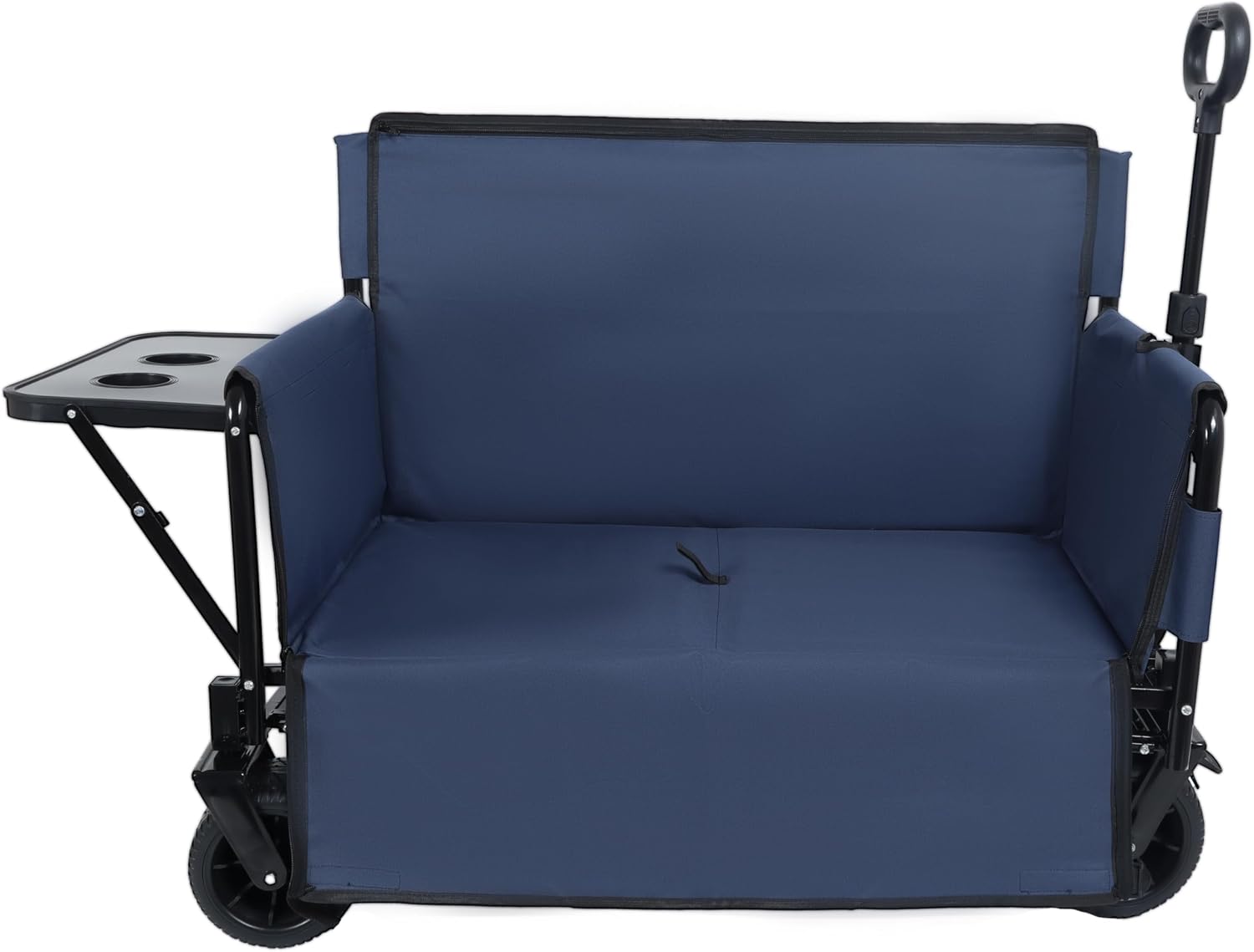 3-in-1 Heavy-Duty Folding Wagon Cart with Bench Seat & Rear Tabletop - 500lbs Capacity, All-Terrain Wheels for Camping, Beach, Sports, Garden (Dark Blue)