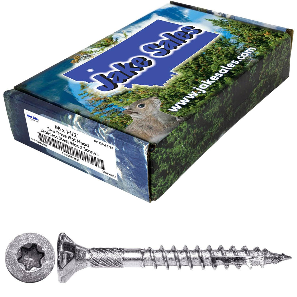 Jake Sales #8 x 1-1/2' Silver Star Stainless Steel Wood Screw Torx/Star Drive Head - Grade 305 Stainless Steel Torx/Star Drive Wood Screws - (5 POUNDS - 985 Approx. Screw Count)