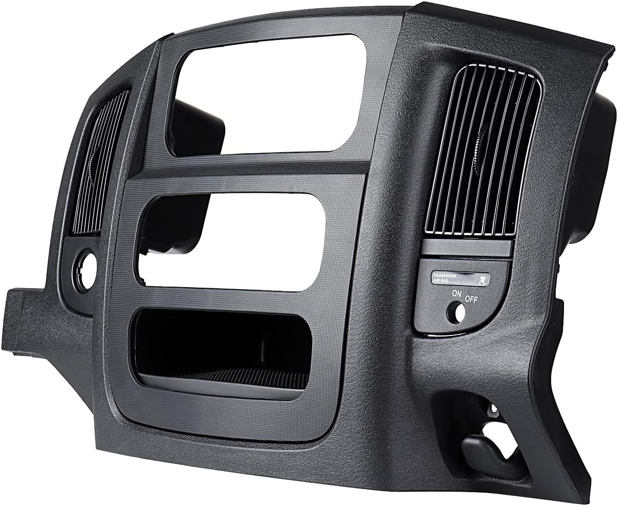 Dash Center Radio Bezel Trim Panel Compatible for 2002-2005 Dodge Ram 1500, 2003-2005 Ram 2500 3500 Replacement Dash Cover Kit w/Mounting Screw Dashboard Radio Surround Interior Black