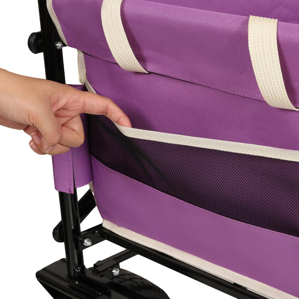 Folding Wagon Cart with Bench Seat & Storage - 500lbs Heavy-Duty Utility Wagon, 180L Capacity