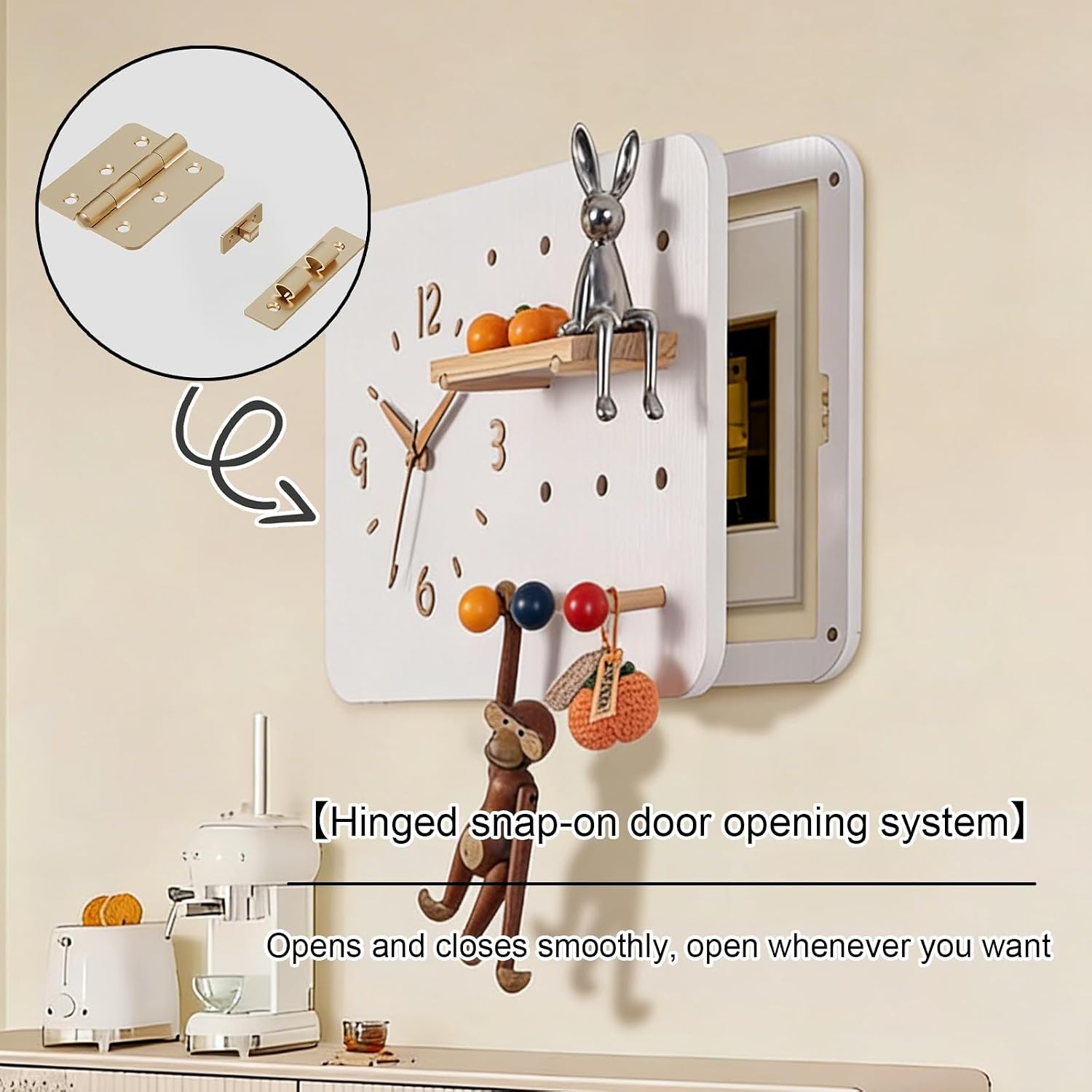 Decorative Fuse Box Cover with Clock, Hidden Circuit Breaker Panel, Modern Electrical Panel Cover Wall Mounted for Home Office, with Storage Function(White)
