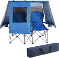 BESTHLS Double Camping Chair with Canopy Shade - Heavy Duty 600D Outdoor Loveseat for Adults, 2-Person Beach Chair with Umbrella, Folding Camp Loveseat for Fishing, Sports, Patio (Blue)