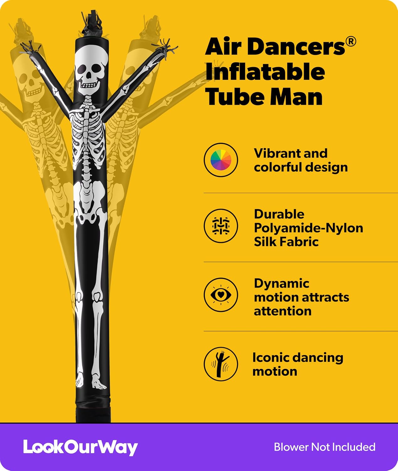 LookOurWay 20ft Skeleton Air Dancers Inflatable Tube Man Attachment | Halloween Inflatables Outdoor Decoration | Wacky Waving Halloween Blow Up for Yard Display or Business (Blower Not Included)