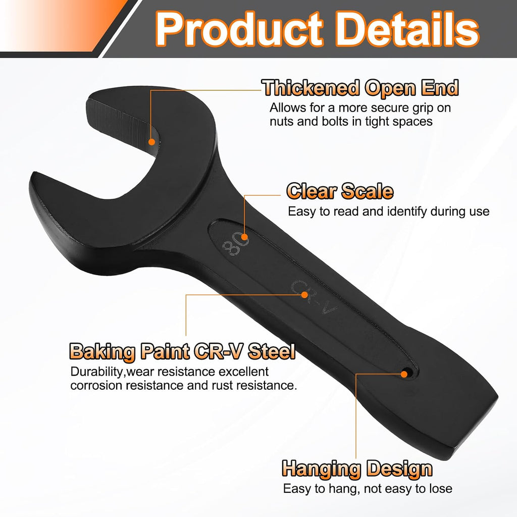HARFINGTON Open End Striking Wrench 80mm Metric CR-V Steel Single Open Spanner Baking Paint U Shape Head Wrench Hand Tool for Mechanical Automotive Repair