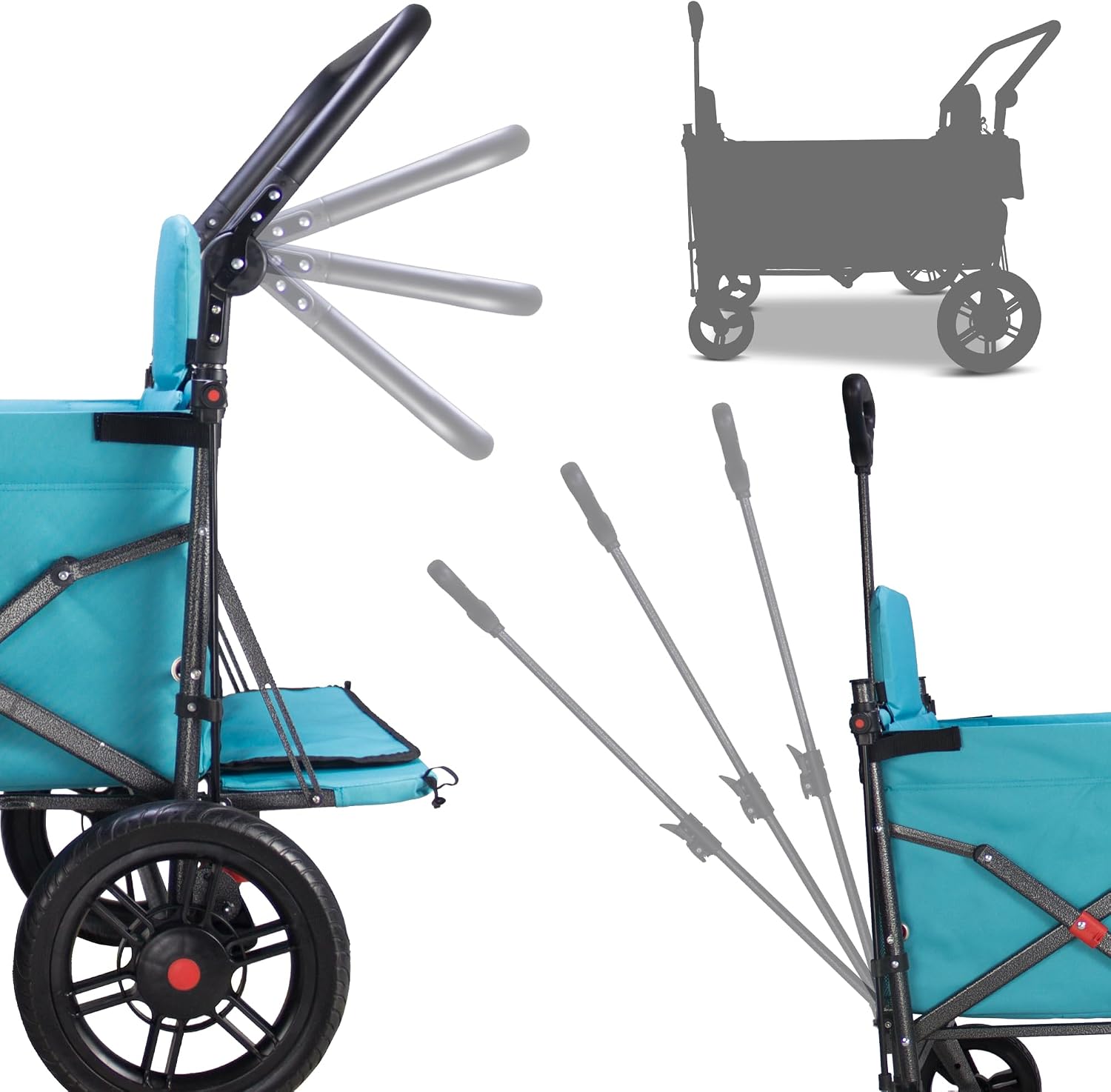 TMZ Collapsible Wagon with 2 Foldable Seats, Folding Cart with Removable Canopy, Heavy Duty Wagon 265LBS Load Capacity for Camping Garden Shopping (Turquoise)