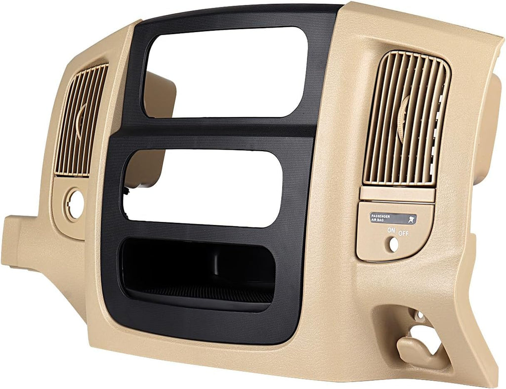 Dash Center Radio Bezel Trim Panel Compatible for 2002-2005 Dodge Ram 1500, 2003-2005 Ram 2500 3500 Replacement Dash Cover Kit + Mounting Screw Dashboard Radio Surround Interior Beige & Black