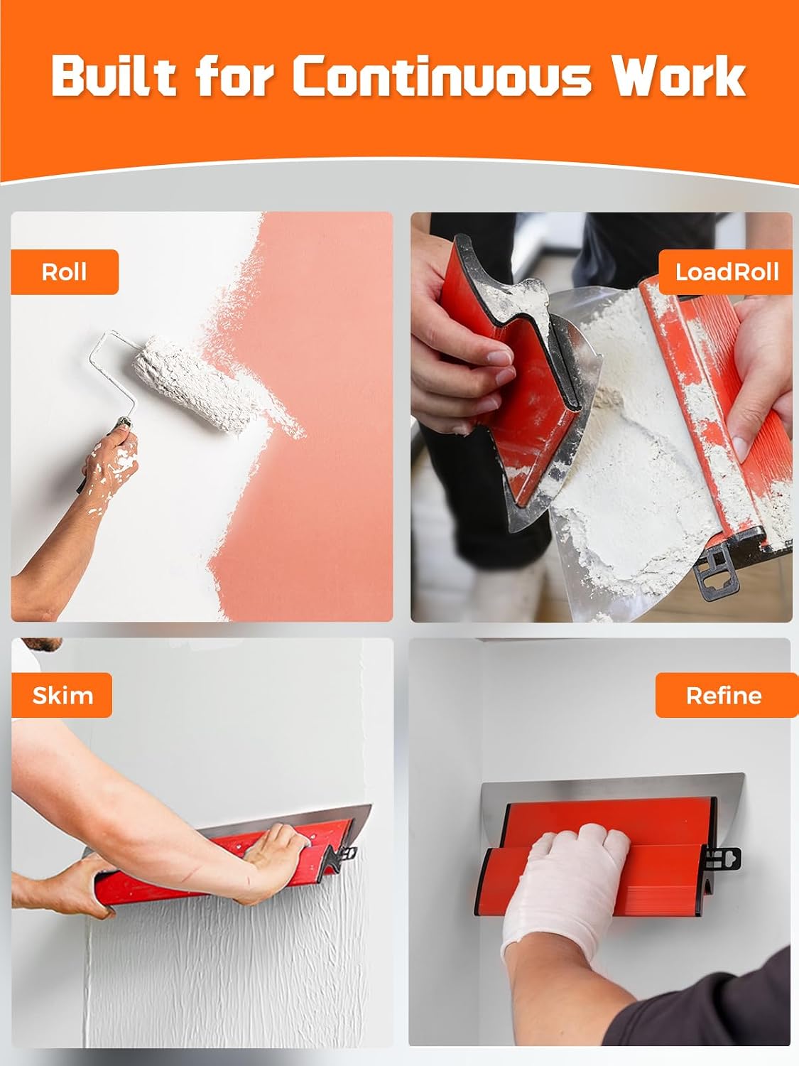 AZUNO Drywall Skimming Blade Set with Case| 10,16,24,32 Inch Stainless Steel Skimming Blades| 27'-60' Extension Handle, Compound Roller, Bucket Scoop & Putty Knife for Wall & Ceiling Finishing