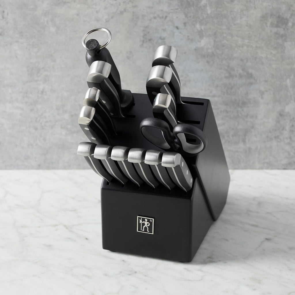 HENCKELS Premium Quality Statement 15-Piece Knife Set with Block and Knife Sharpener, Razor-Sharp, German Engineered Knife Informed by over 100 Years of Masterful Knife Making, Black Block