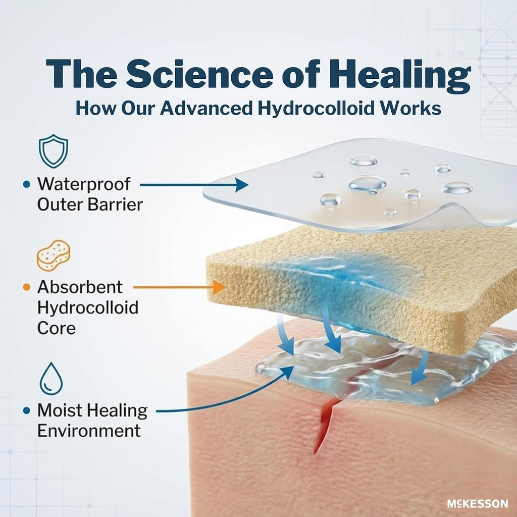 McKesson Hydrocolloid Dressing, Sterile, Thin (20 Boxes, 200 Dressings Total) - Self-Adhesive Sterile Bandage, Waterproof Patch for Bed Sore, Mild Burn, Blister, Acne Care - 4 in x 4 in