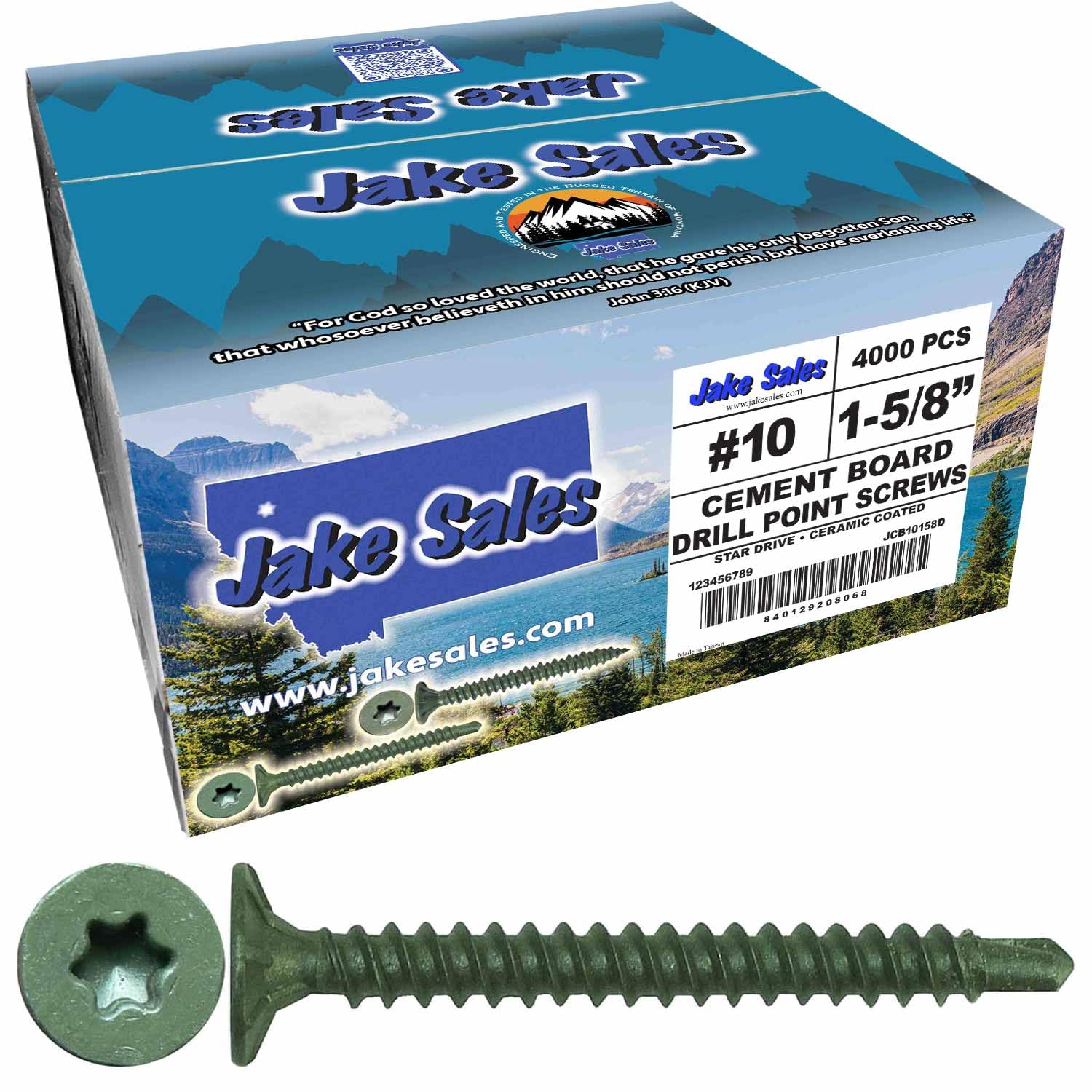 Jake Sales #10x1-5/8 Cement Board Star Head Screws Drill Point for Fastening Cement Backer Board/Cement Board/Tile Board • T-25 (Full Box 4000 Screw Count)