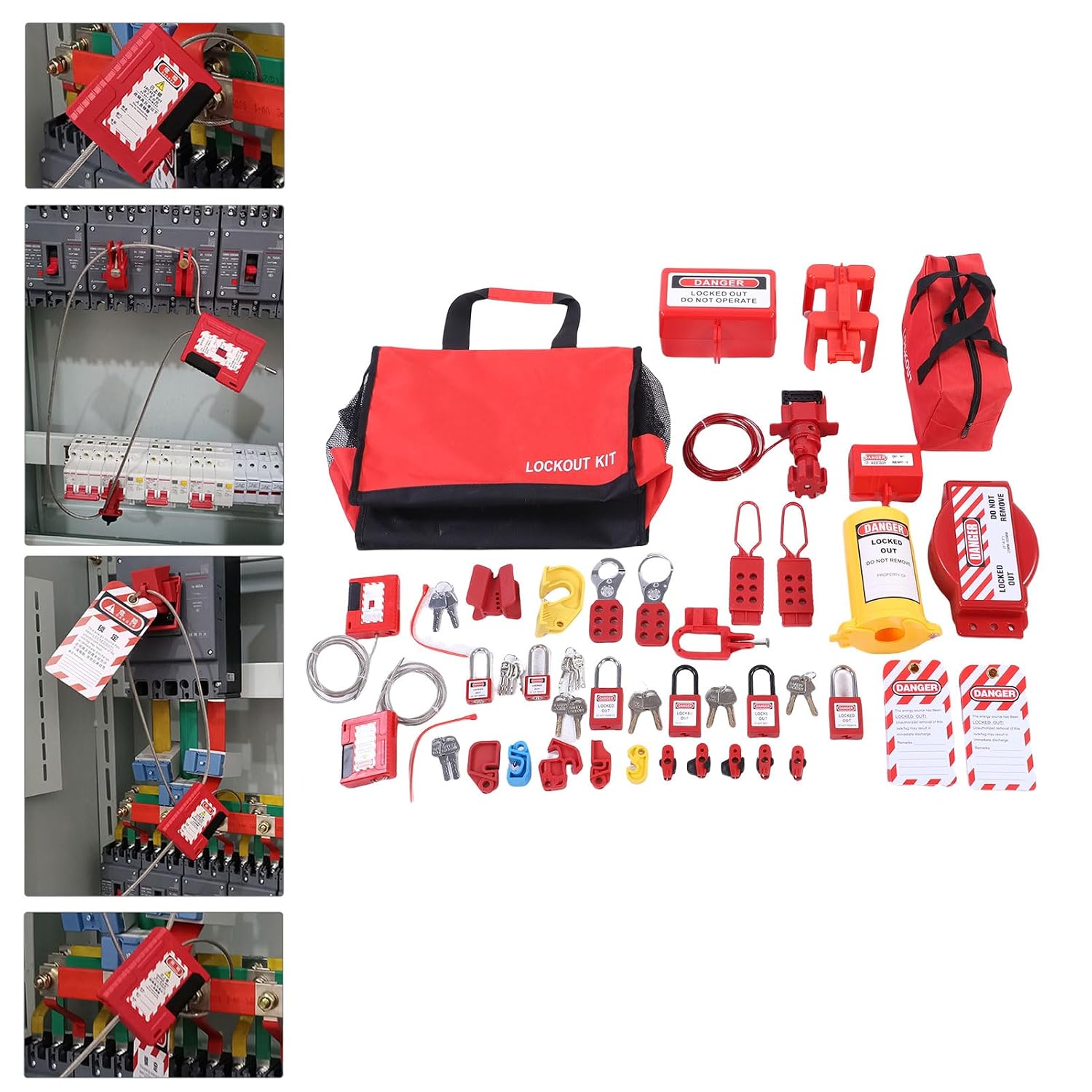 Lockout Tagout Kits, Portable Electrical Safety Loto Kit Includes Circuit Breaker Lockout, Lockout Hasps, Lockout Tag, Pocket Bag, for Industrial Mechanical