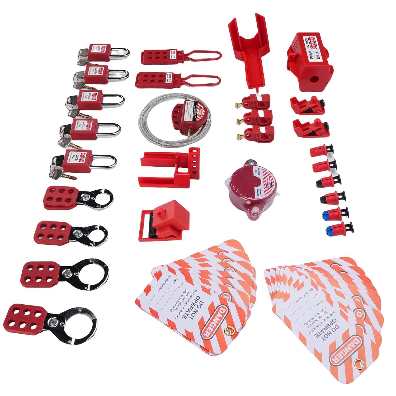Electrical Lockout Tagout Kit, Universal Multi Pole Clamp On Circuit Breaker Lockout with Group Hasps and Loto Safety Padlock Set for Industry Electric Power