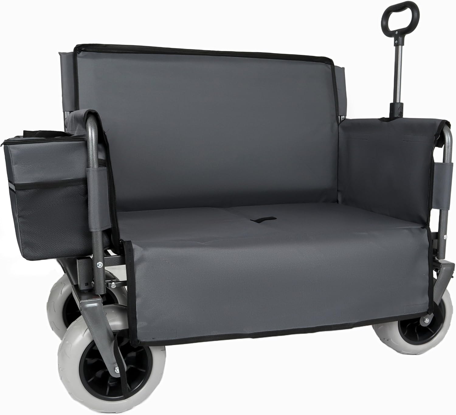 Gray Collapsible Wagon, Bench Seat & Storage, All-Terrain 9'x4' Beach Tires, Steel Frame, Folding Camping Cart for Beach, Sports, Fish, 40.94x20.47x44.29 in