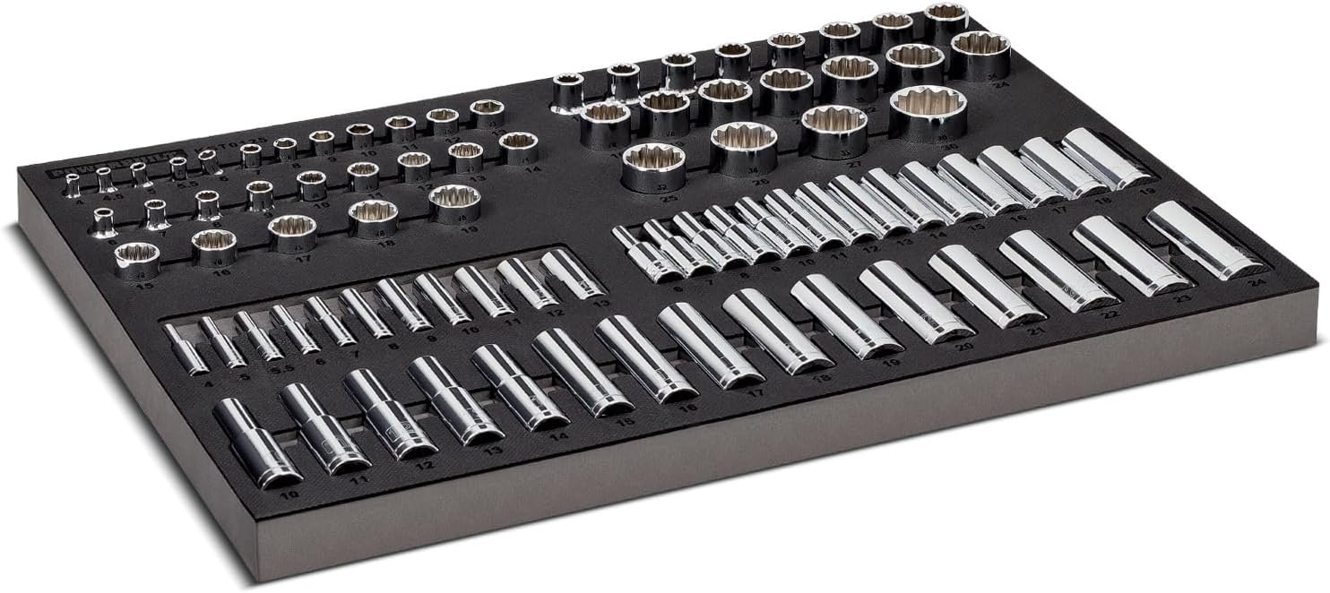Powerbuilt 85 Piece Metric Master Socket Set, 1/4, 3/8, and 1/2 Inch Drive, 6 and 12 Point, Deep and Shallow Sockets, Storage Organizer - 949008