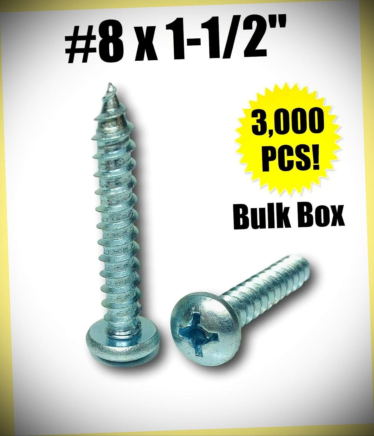 Package of 3000 (pcs) #8 x 1 1/2' Phillips Pan Head Sheet Metal Screw Zinc Plated Set #RD-4035FST Warranity by Pr-Mch
