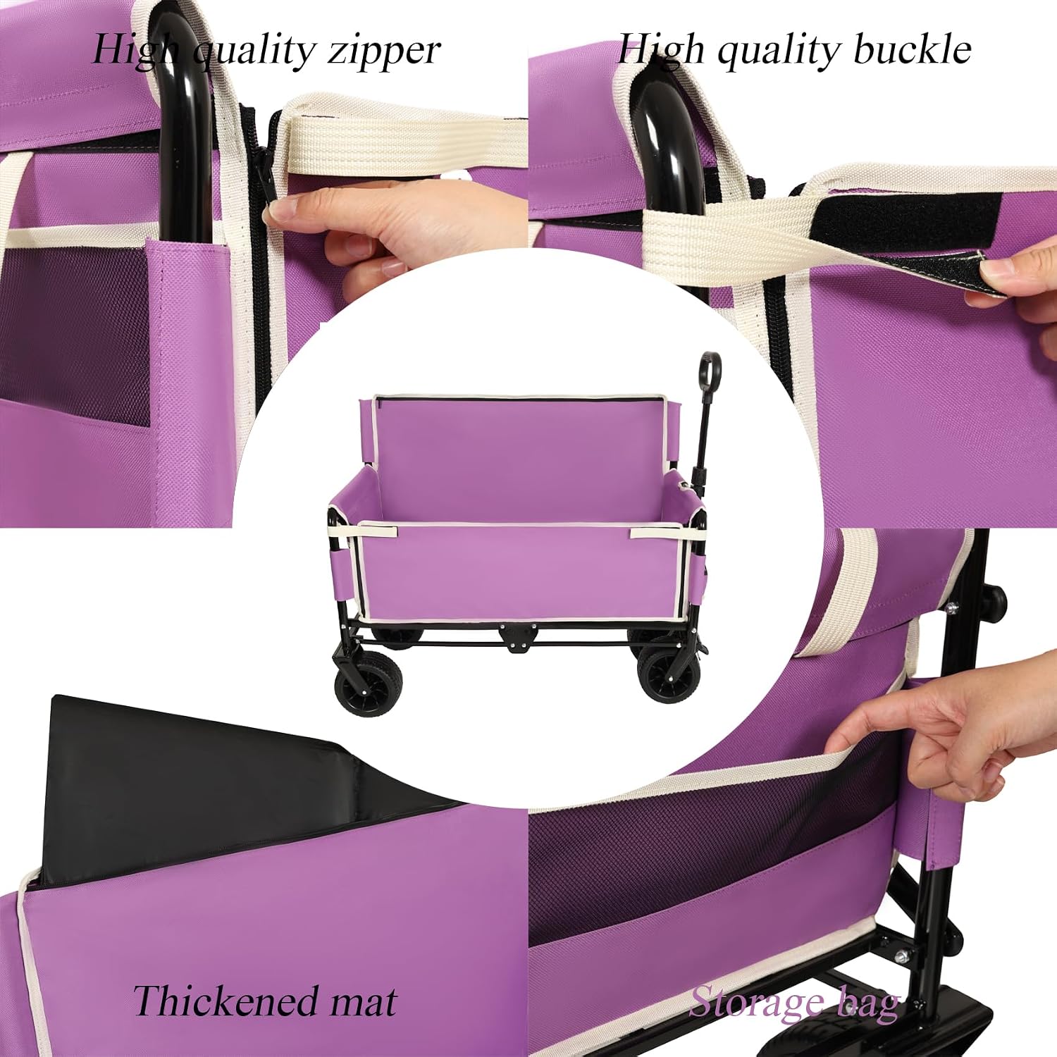 Convertible Folding Wagon Cart, 500lbs Heavy-Duty Utility Wagon with Bench Seat & Storage, 180L Capacity, All-Terrain Wheels for Camping, Beach, Sports, Garden