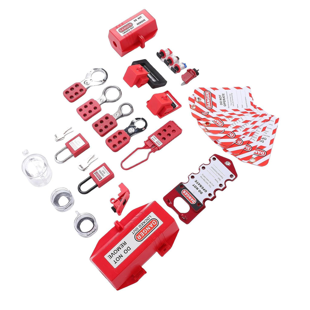 Electrical Lockout Tagout Kit Group Lockout Hasps Universal Clamp On Circuit Breaker Lock Loto Safety Padlock Set with Tool Box for Industry