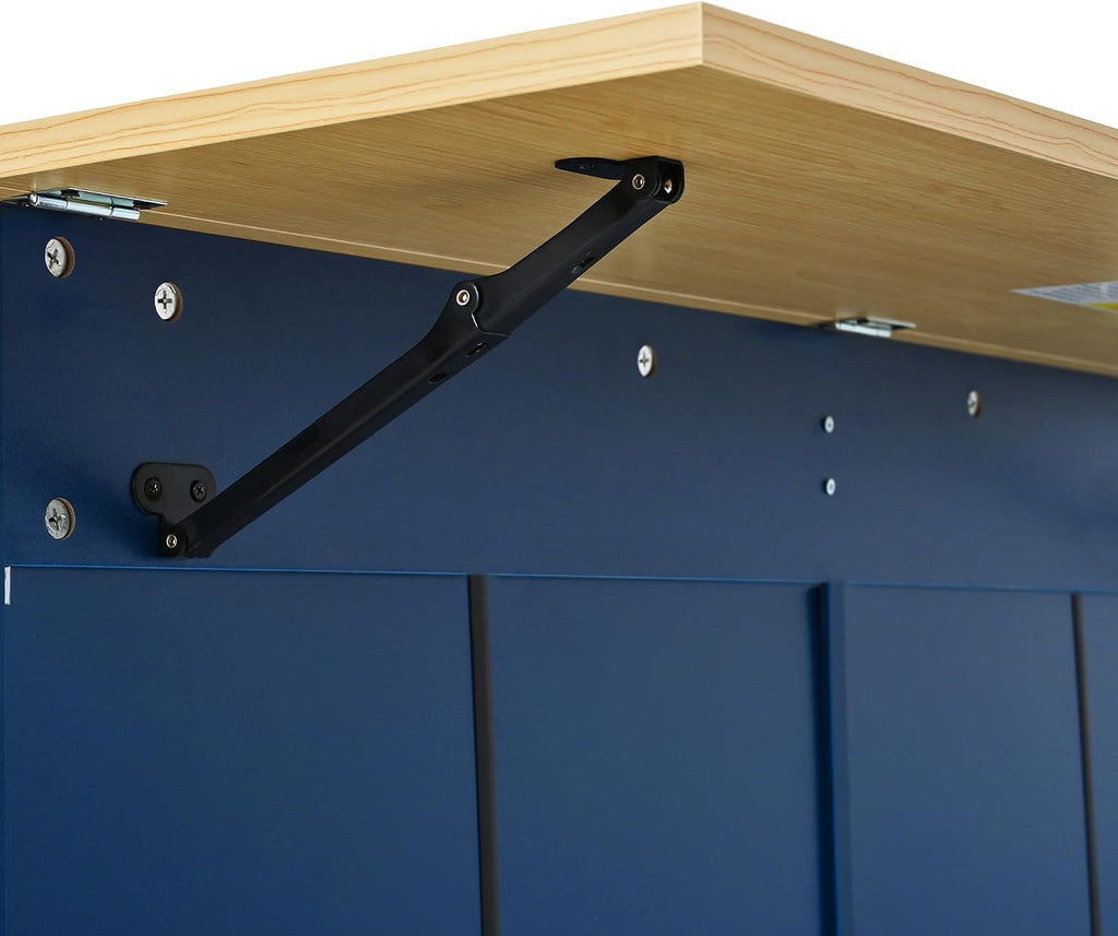 Bellemave Farmhouse Kitchen Island on Wheels with 11.8inch Drop Leaf, 2 Stools, Power Outlet,Kitchen Cart with Storage Cabinet, 2 Drawers, Door Shelves and Towel Rack(Blue)