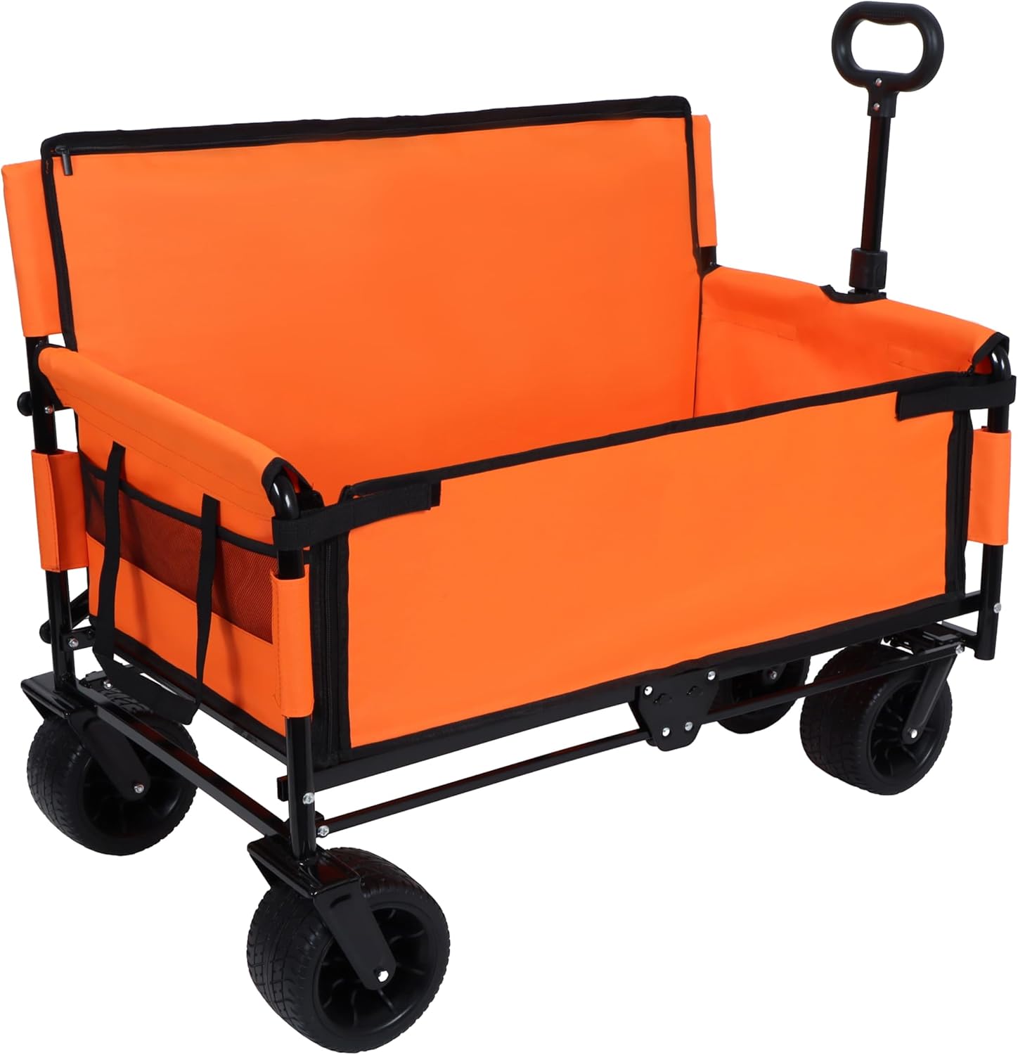3-in-1 Convertible Folding Wagon Cart with Bench Seat & Storage - 500lbs Heavy-Duty Utility Wagon, 180L Capacity All-Terrain Wheels for Camping, Beach, Sports, Garden (Orange)