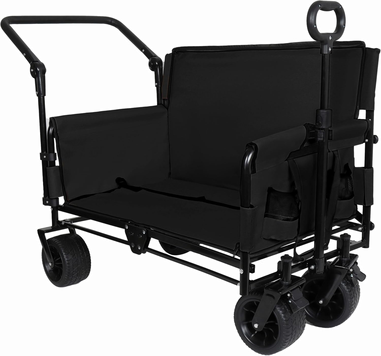 3-in-1 Heavy-Duty Folding Wagon Cart with Adjustable Canopy & Bench Seat – 500lbs Capacity, All-Terrain Utility Cart for Camping, Beach, Sports, Garden Storage (Black)