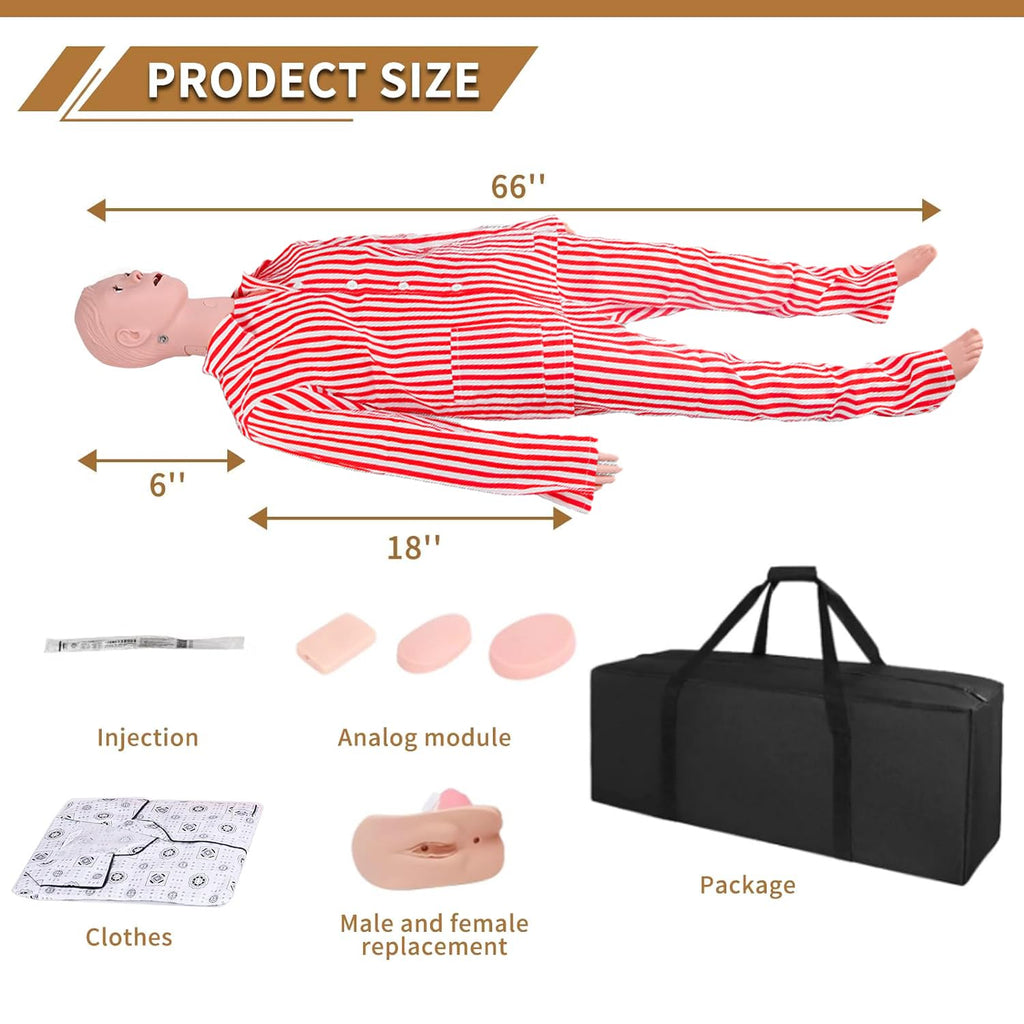 Patient Care Nursing Medical Manikin, Multifunction CPR Human Manikins 25 Items Nurse Skills Wound Demonstration with 3 Muscle Module & Patient Gown & Urinary Catheter for Teaching Pratice