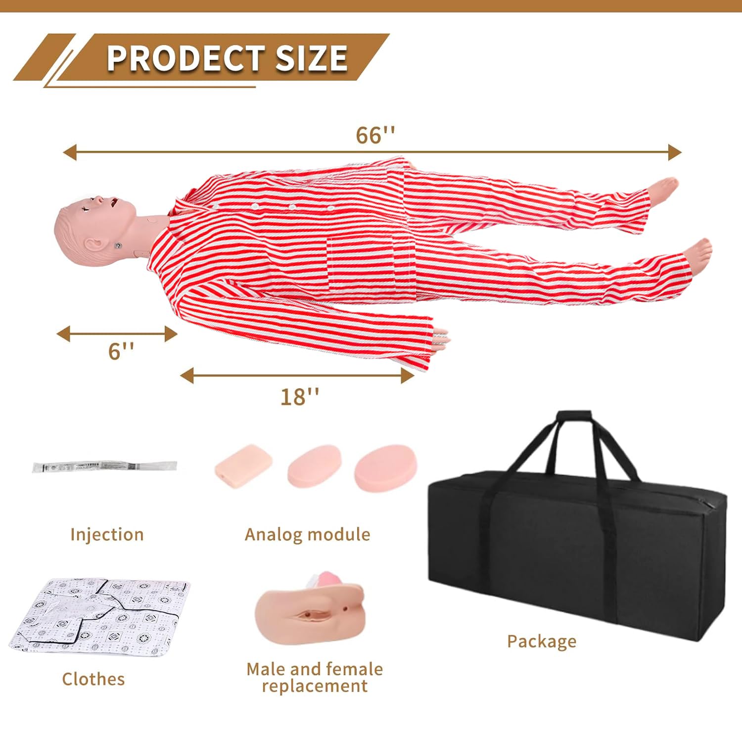 Patient Care Nursing Medical Manikin, Multifunction CPR Human Manikins 25 Items Nurse Skills Wound Demonstration with 3 Muscle Module & Patient Gown & Urinary Catheter for Teaching Pratice