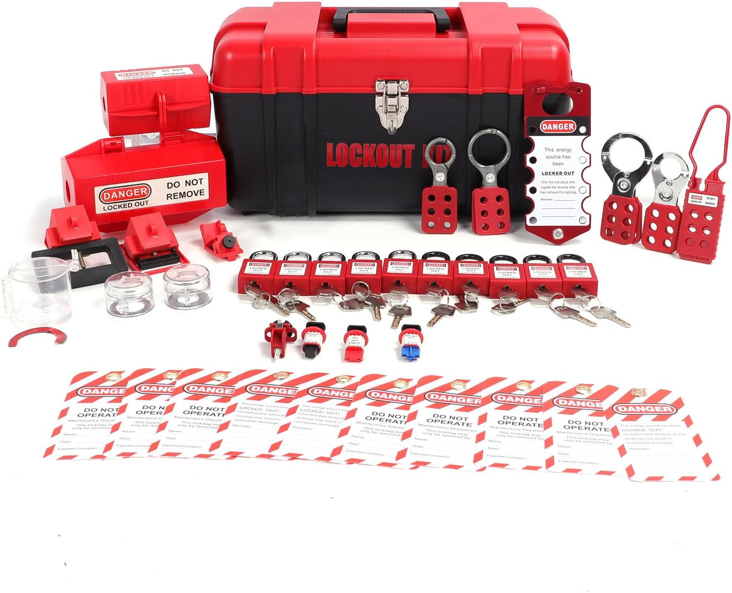 ciciglow Lockout Tagout Kit, Padlock Tag Set Group Lockout Hasps Universal Clamp On Circuit Breaker Lock Loto Safety Padlock Set with Tool Box for Industry