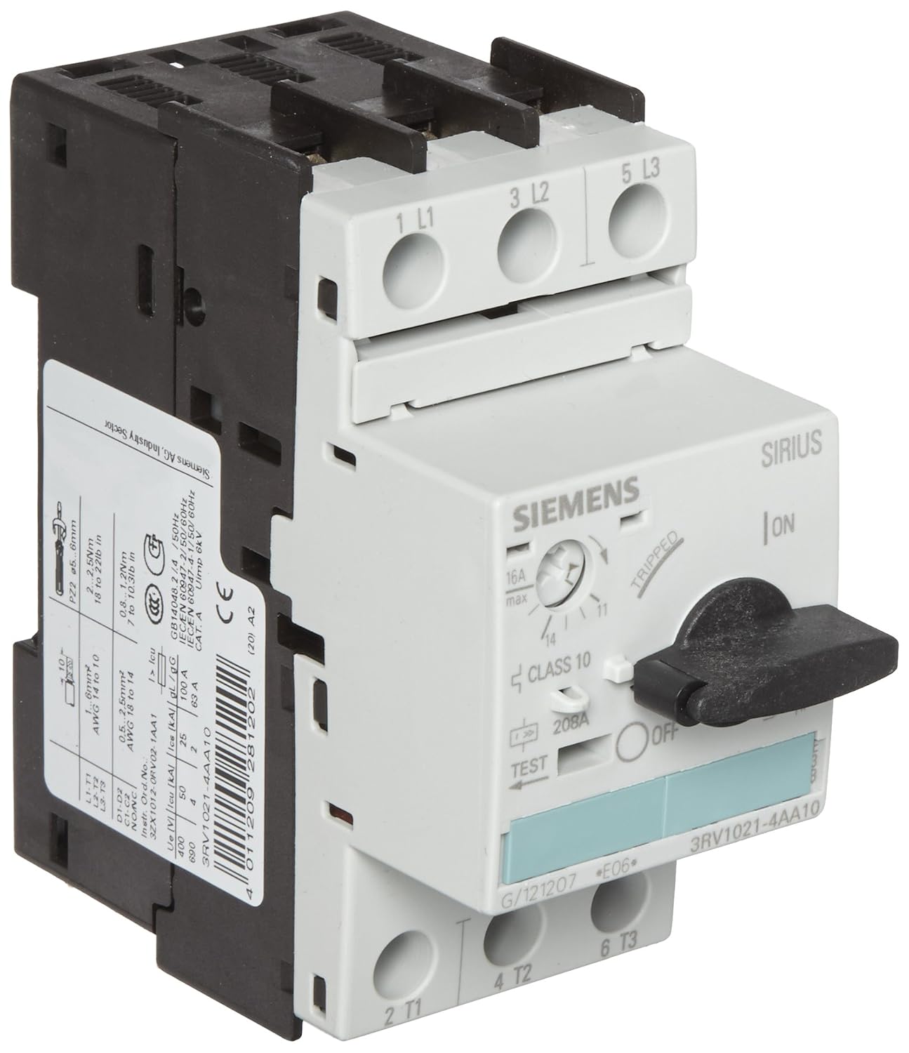 Siemens 3RV1021-4AA10 Circuit-Breaker for Motor Protection, White, Size S0