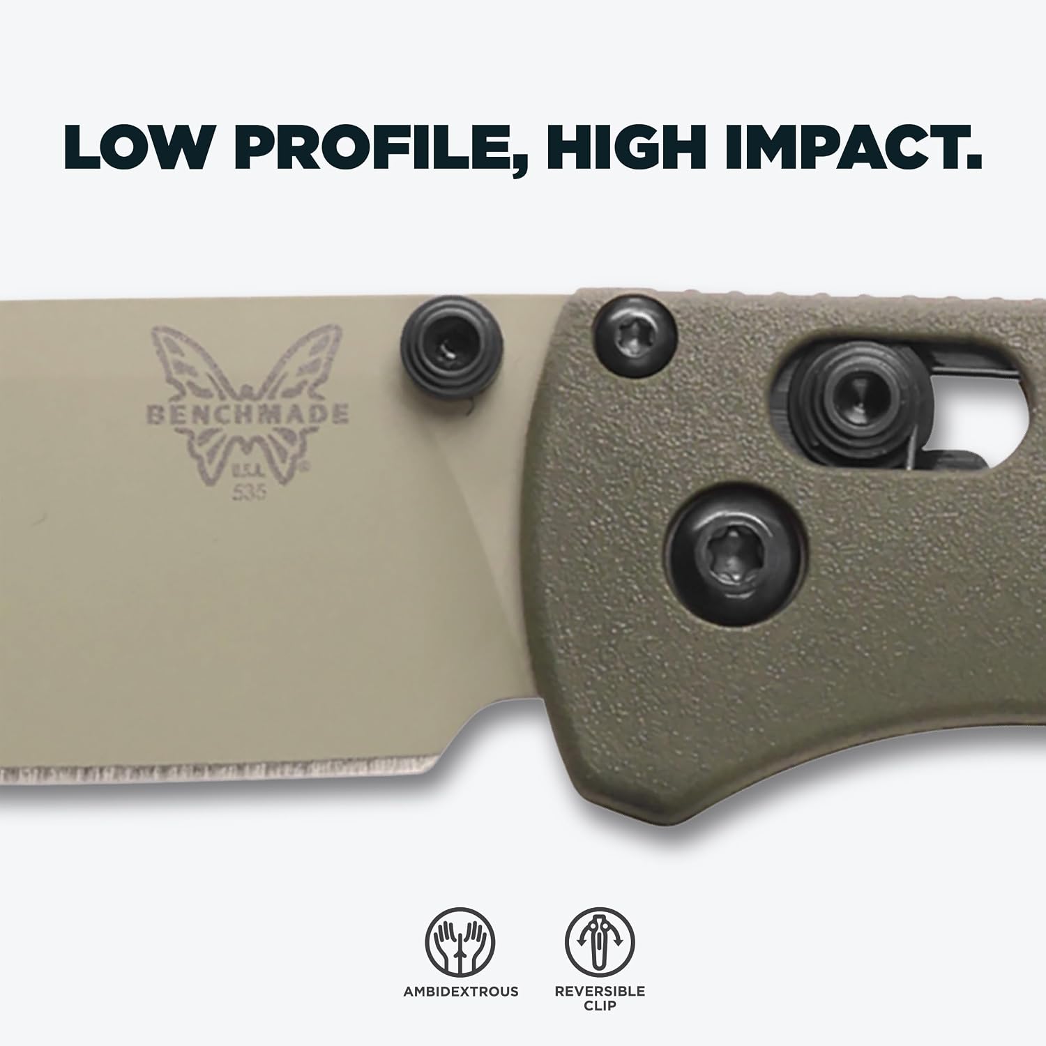 Benchmade - Bugout Outdoor EDC Folding Knife, Slim, Lightweight, Plain Edge, Drop-Point Blade, CPM-S30V Stainless Steel (58-60HRC), Grivory Handle (535TN-11)