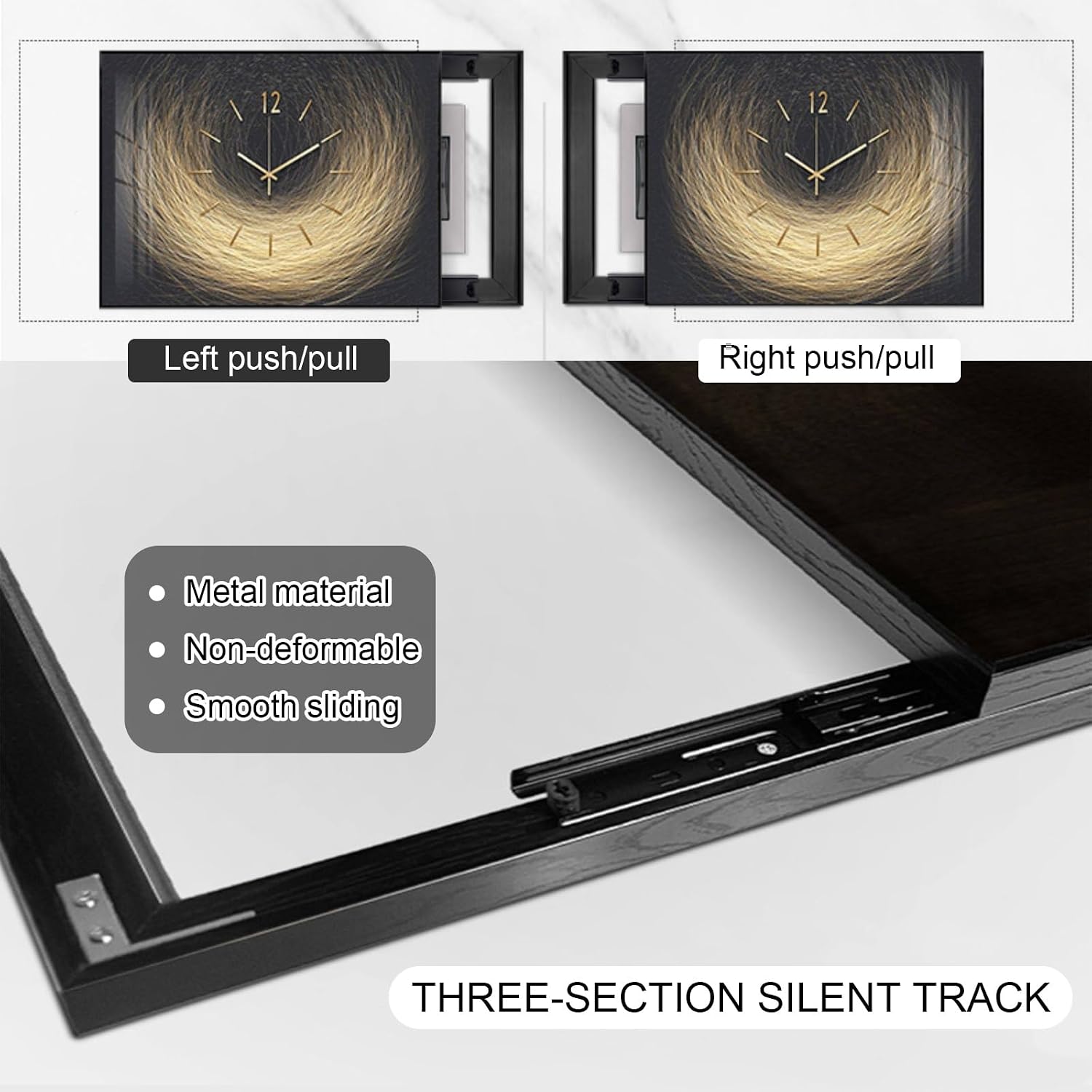Decorative Painting Cover with Clock, Hidden Circuit Breaker Panel, Wall Mounted Electrical Panel Cover, Push-Pull Design for Home Office(Black 7,80 * 60cm/31.5 * 23.6in)