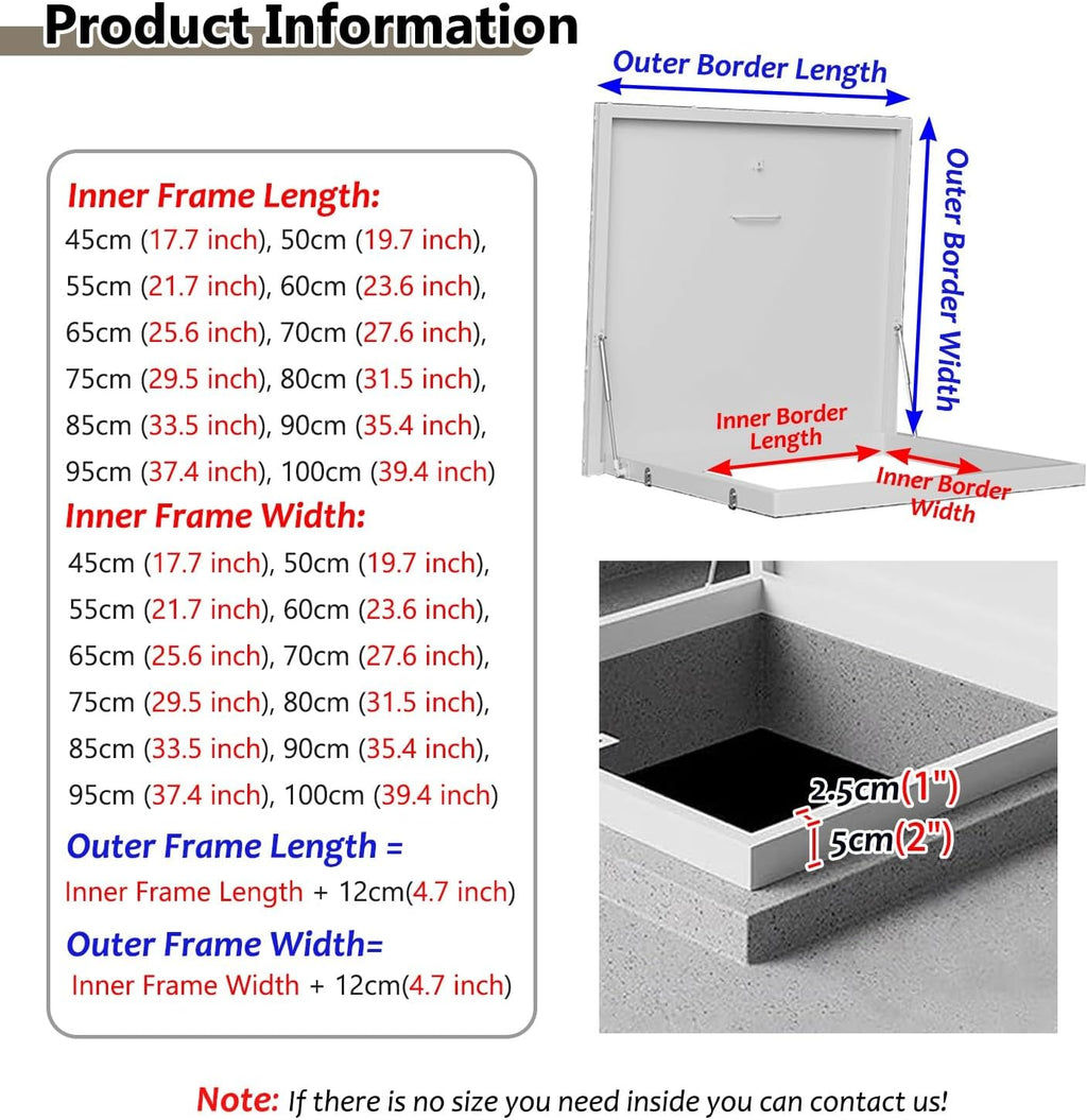 Roof Hatch Flat Roof Security Door with Hasp Latch, Ceiling Hatch Lid with Installation Accessories, Heavy Duty Manhole/Cellars Exit Cover for Repairs(45x45cm-17.7x17.7)