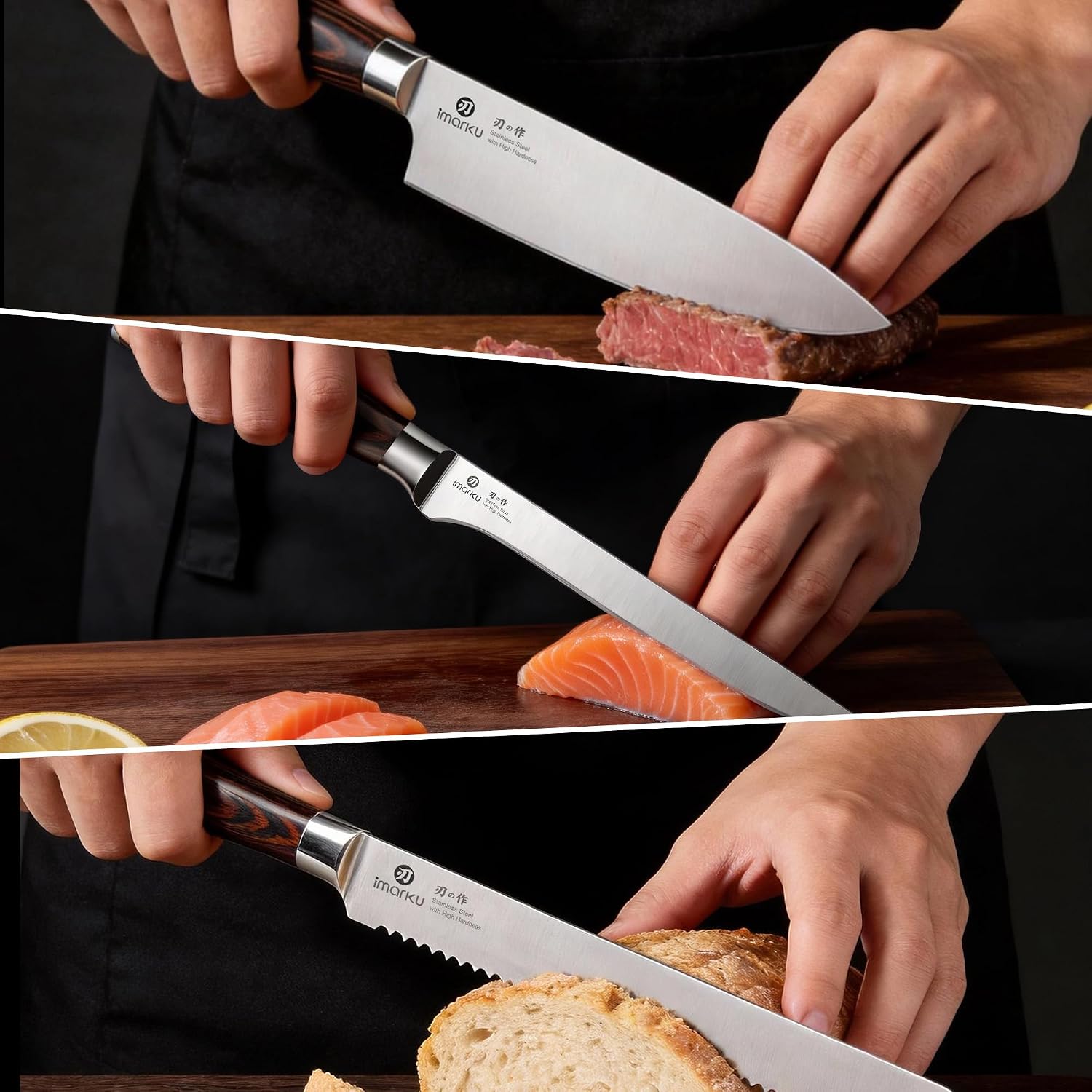 imarku 3 Piece Knife Set, Professional Japanese High Carbon Stainless Steel Chef Knife, Ultra Sharp Kitchen Knives Set with Ergonomic Pakkawood Handle, Ideal Gift for Mom