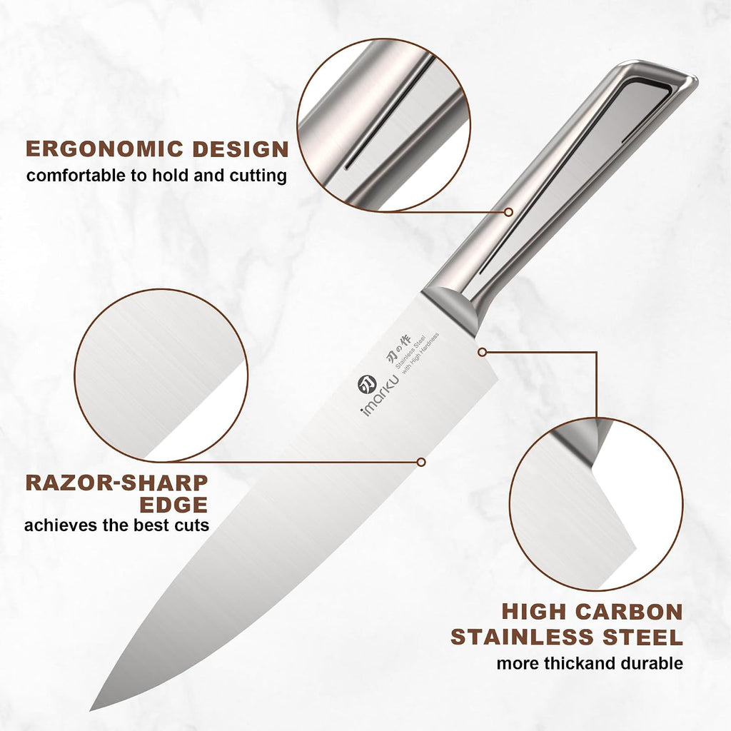imarku High Carbon Stainless Steel Gyutou Knife Set with Block, Precision-Forged Razor Sharp 10–15° Edge, Ergonomic Non-Slip Handle, Built-in Sharpener, Brown, Best Gift Choice, Cooking Enthusiasts