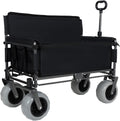 3-in-1 500lbs Large Collapsible Folding Wagon, Convert to Bench, 9'x4' Beach Tires, Foldable Beach Wagon with Wheels for Sand, Outdoor Utility Wagon for Groceries, Camping, Sports, Shopping, Black