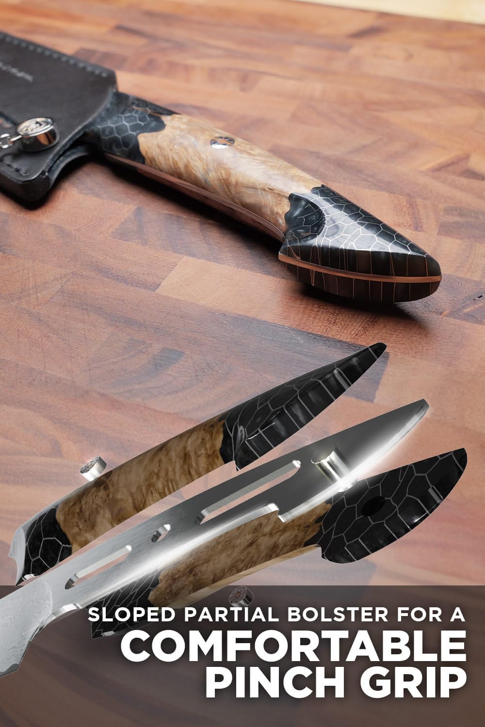 Dalstrong Chef Knife Professional- 8'-Scorpion Series - Venom Edition - Japanese Steel Chef Knife - Spiral Sandstorm Blade Pattern - Black Honeycomb Resin Handle - w/Chef Knife Leather Sheath