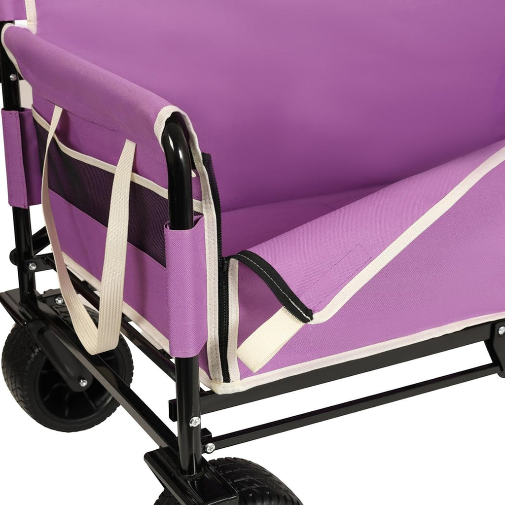 Folding Wagon Cart with Bench Seat & Storage - 500lbs Heavy-Duty Utility Wagon, 180L Capacity