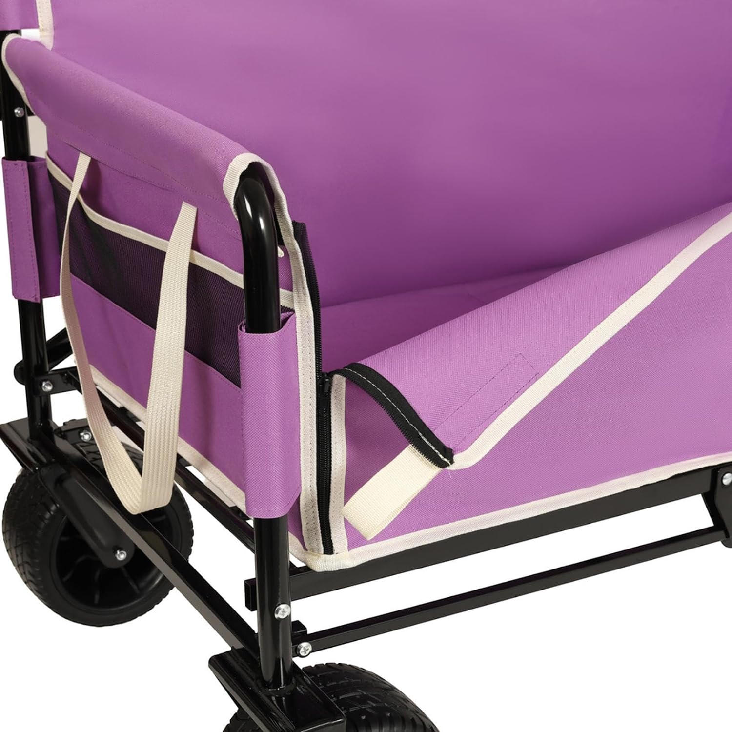 Folding Wagon Cart with Bench Seat & Storage - 500lbs Heavy-Duty Utility Wagon, 180L Capacity