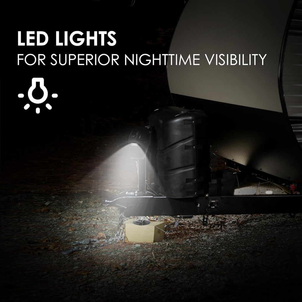 POLESTAR Electric Trailer Jack, 3500lbs Electric Power A- Frame Tongue Jack with Waterproof Protective Cover & LED Light for Travel Trailer Camper, RV, 12V DC with Hard Wiring, 9'-27' Lift