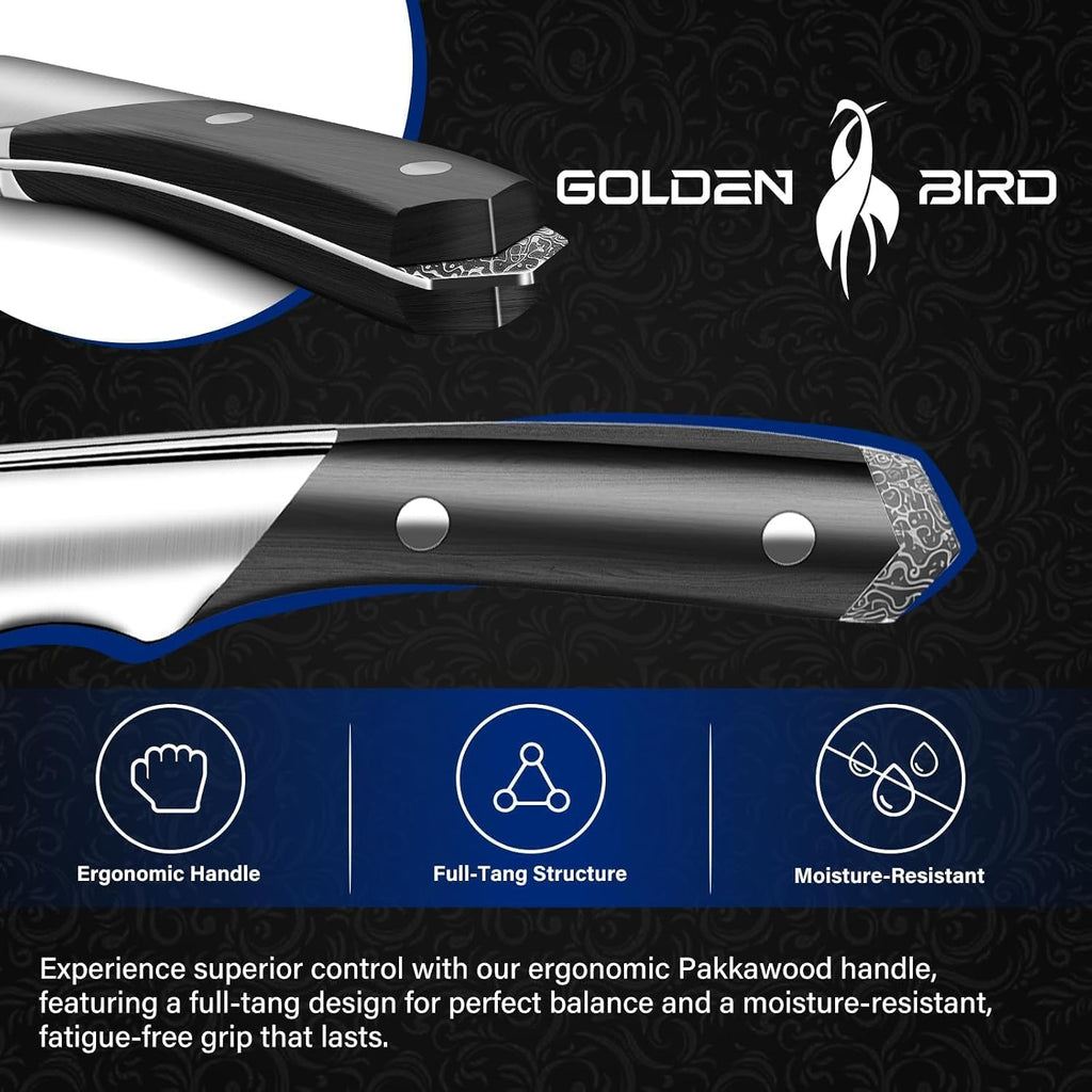 Golden Bird Damascus Kitchen Knife Set, 3 PCS Chef Knife Set Professional, Razor Sharp 67 Layers Damascus Japanese Knives Set for Kitchen with Wood Handle,Gifts for Men Women