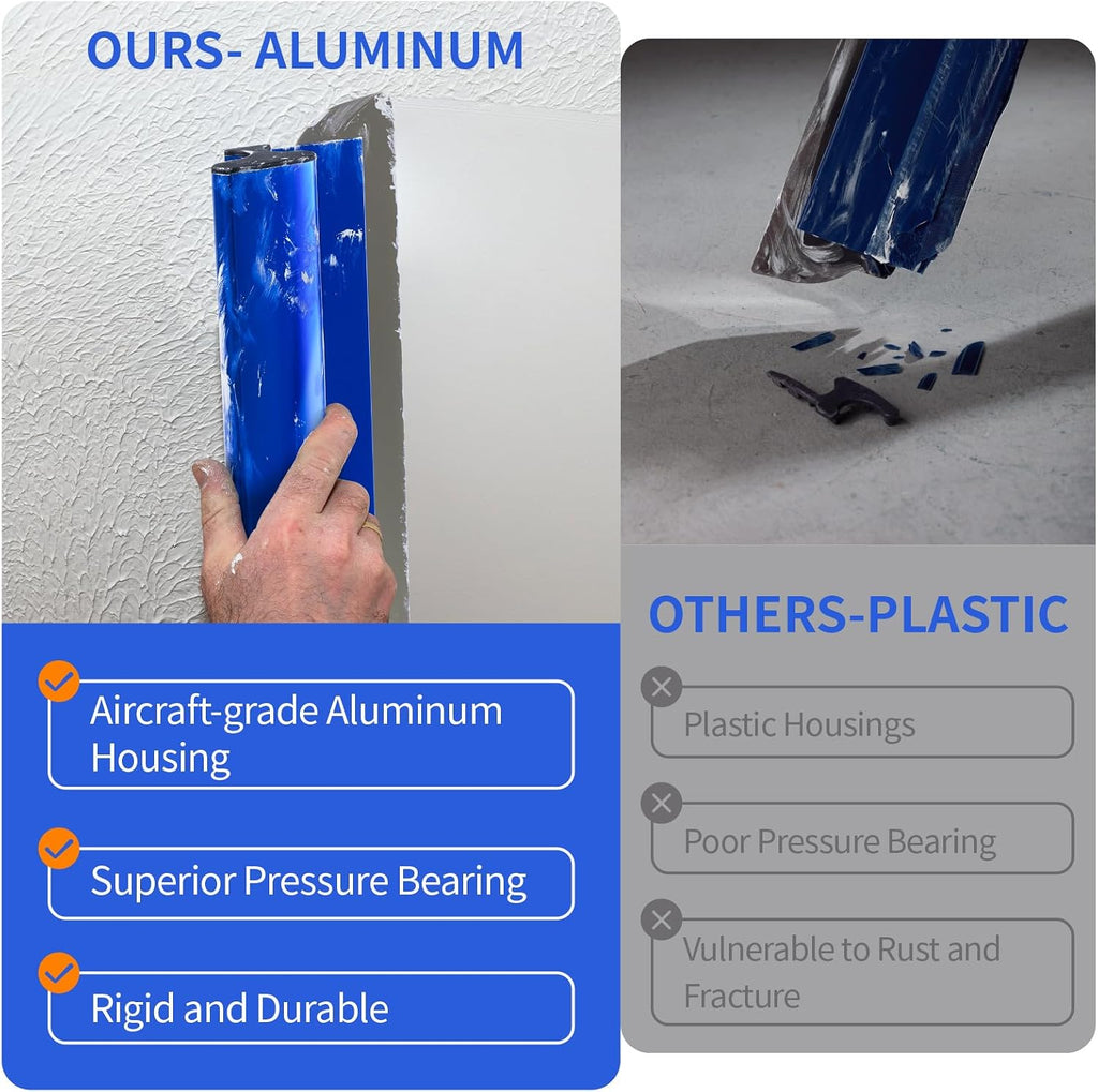 KEZERS Drywall Skimming Blade Set-12',22' & 32' Skimming Blades + 35'-81' Extension Handle Pole, Stainless Steel Construction Knife,Smoothing Drywall Knife,Extruded Aluminum,High Impact End Caps