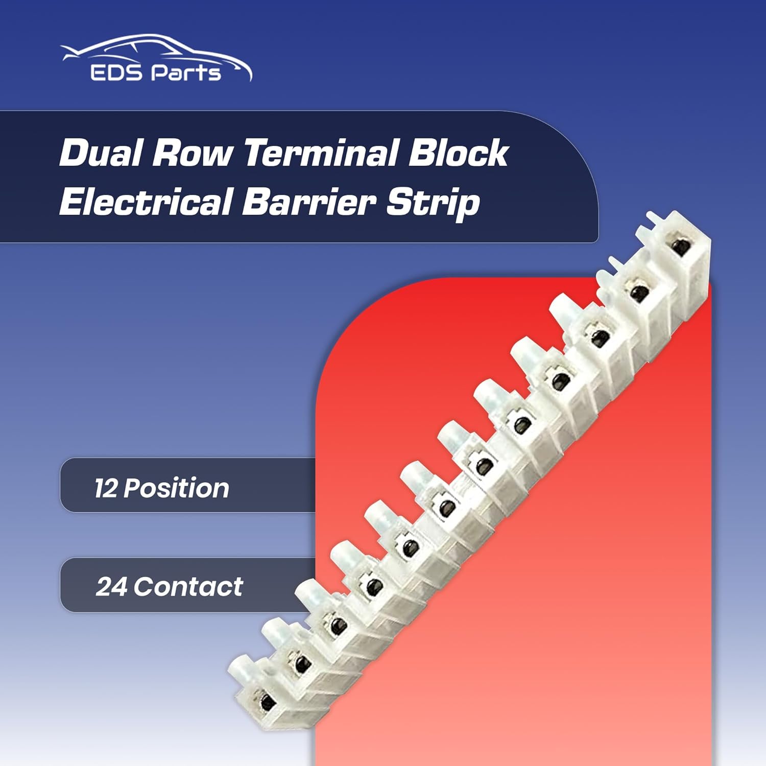 EDS 12 Position / 24 Contact Terminal Block Barrier Strip Dual Row with Screw Connector 30 Amp 300V HVAC Panel Chassis Mount etc. ES1200/12DSFB - (210 Pack)