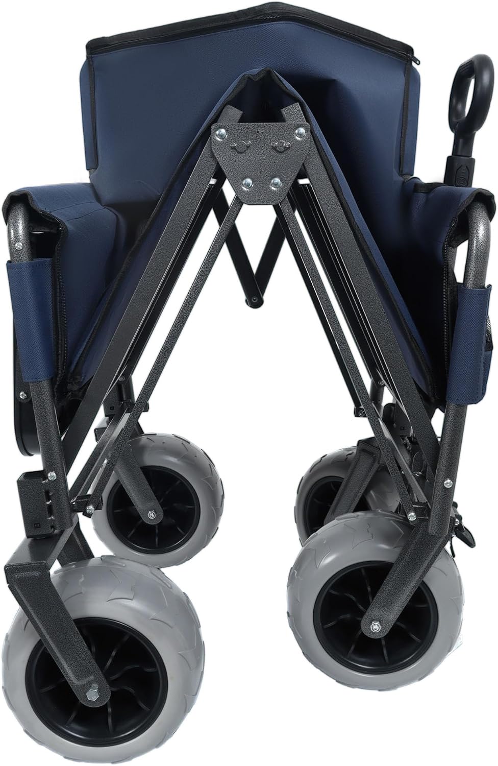 3-in-1 Folding Wagon with Seats and Table, All Terrain Beach Cart with Big Wheels for Sand, 500lbs Heavy Duty Collapsible Wagon for Camping Family Shopping (Dark Blue)