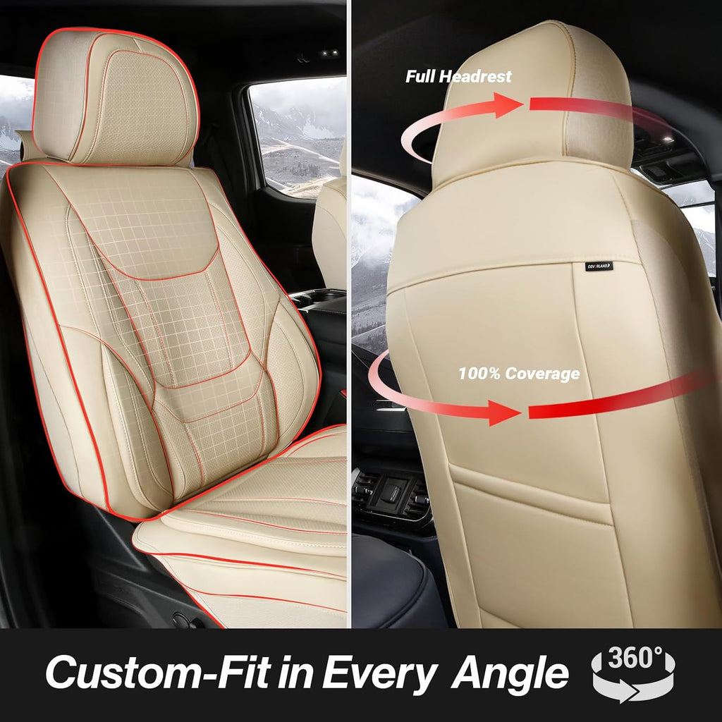 Coverland Custom Car Seat Covers Compatible with 2003-2008 Mazda, Mazda6 Sport Wagon - Premium Leather Non-Slip Memory Foam Waterproof Seat Cover Custom fit Interior Protector [Front-Beige]