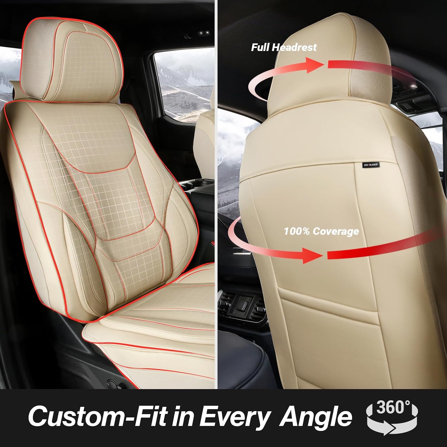 Coverland Custom Car Seat Covers Compatible with 2003-2008 Mazda, Mazda6 Sport Wagon - Premium Leather Non-Slip Memory Foam Waterproof Seat Cover Custom fit Interior Protector [Front-Beige]
