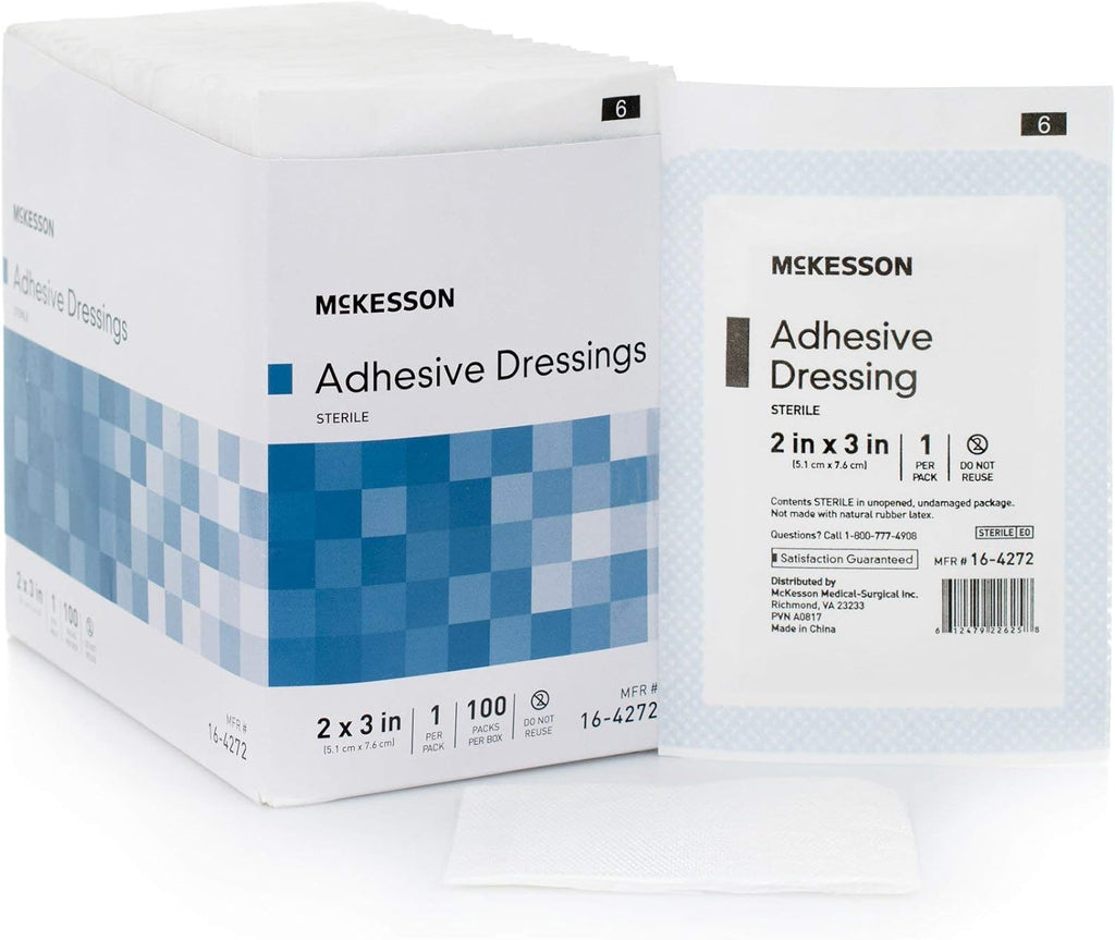 McKesson Adhesive Dressing, Sterile, Cotton/Polyester, 2 in x 3 in, 100 Count, 24 Packs, 2400 Total