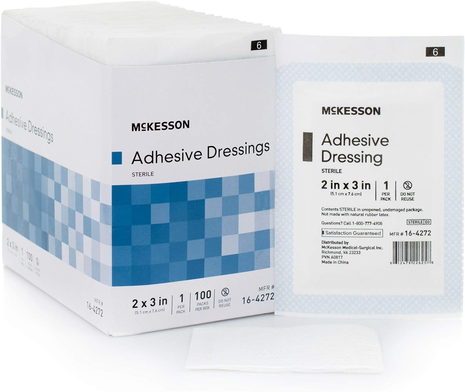 McKesson Adhesive Dressing, Sterile, Cotton/Polyester, 2 in x 3 in, 100 Count, 24 Packs, 2400 Total