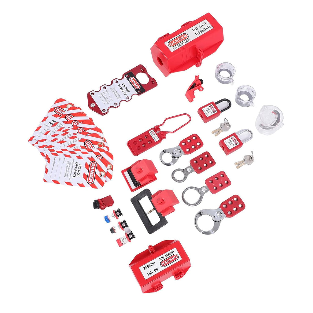Sorandy Lockout Tagout Kit, Group Lockout Hasps, Universal Electrical Loto Clamp on Circuit Breaker, Loto Safety Padlock Kit with Tool Box & 2 Keys